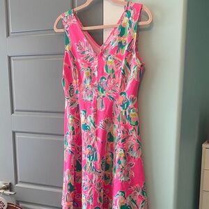 Lily Pulitzer pink/green parrot print sleeveless dress